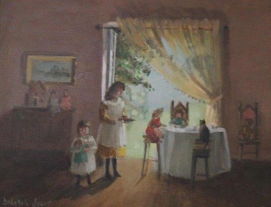 Deborah Jones oil Interior with children